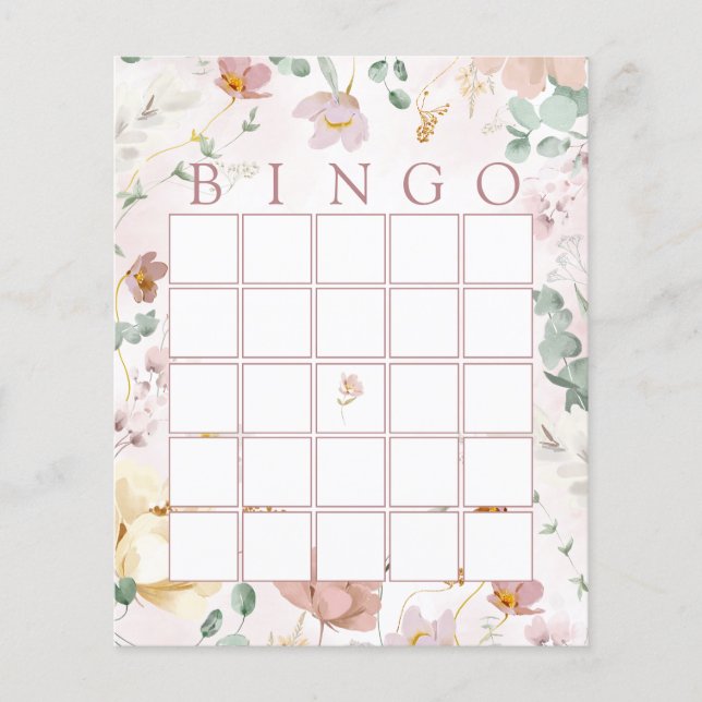 Cartão de Jogo Bingo de Chá de Blooms Rosa (Frente)