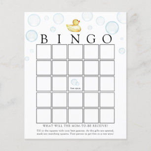 Cartão de Jogo Bingo de Chá de fraldas Ducky de Bo
