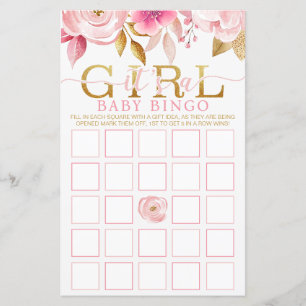 Cartão de Jogo Bingo de Chá de fraldas Rosa Blush