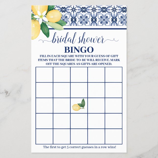 Cartão de Jogo Bingo de Chá de panela Limão-medite (Frente)