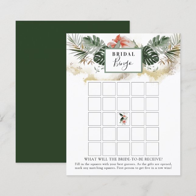 Cartão de Jogo Bingo de Chá de panela Verde Tropic (Frente/Verso)