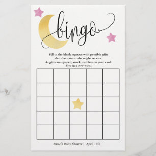 Cartão de Jogo Bingo Sobre a Lua, Lua e Estrelas