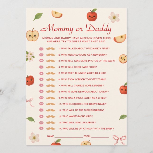 Cartão de Jogo de Advinhação para Chá de Bebê "Men (Frente)