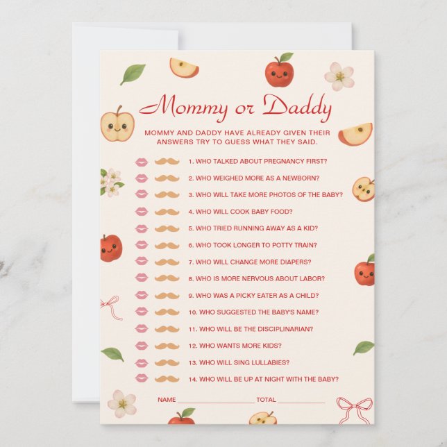 Cartão de Jogo de Advinhação para Chá de Bebê "Men (Frente)