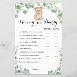 Cartão de jogo de baby shower "Mamãe ou Papai Urso