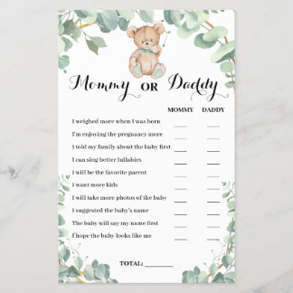 Cartão de jogo de baby shower "Mamãe ou Papai Urso