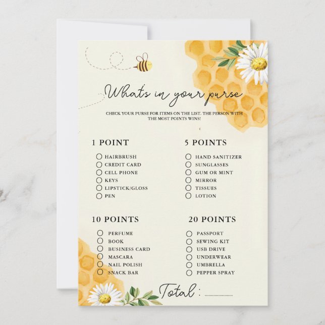 Cartão de jogo de baby shower o que está na sua bo (Frente)