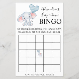 Cartão de Jogo de Bingo Chá de Bebê Elefante Bebê