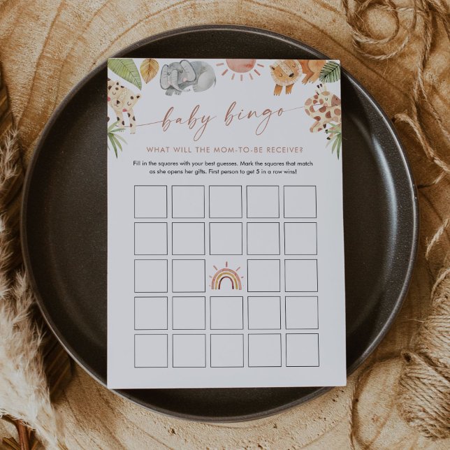 Cartão de Jogo de Bingo de Chá de fraldas SAFARI (Criador carregado)