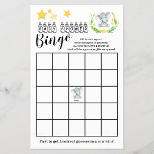 Cartão de Jogo de Bingo de Chás de Bebê Elefante F