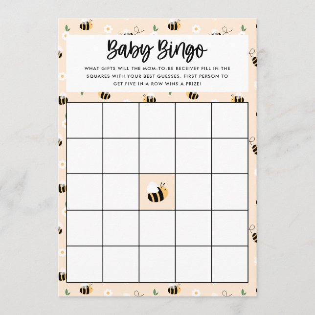 Cartão de Jogo de Bingo Floral Bebê Bumblebee (Frente)