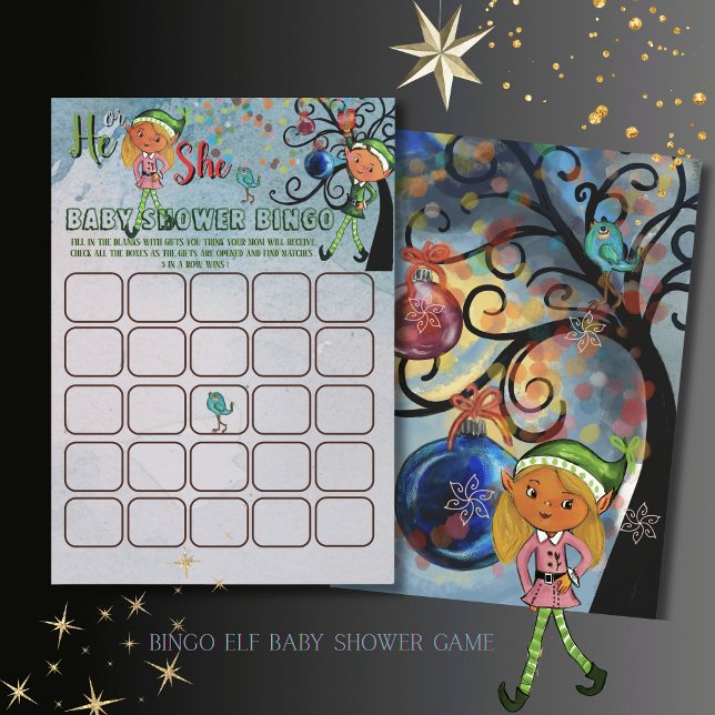 Cartão de Jogo de Bingo para Chá de Bebê de invern (What the Elf winter Baby Shower Bingo Game Card)