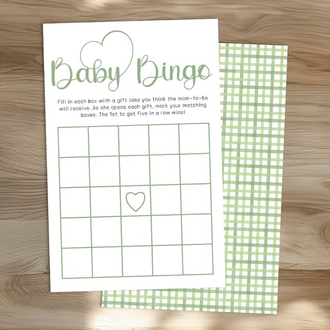 Cartão de Jogo de Bingo para Chá de Bebê em Verde  (Baby Bingo Game Card)