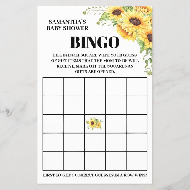 Cartão de jogo de Bingo para Chá de Bebê inglês es (Frente)