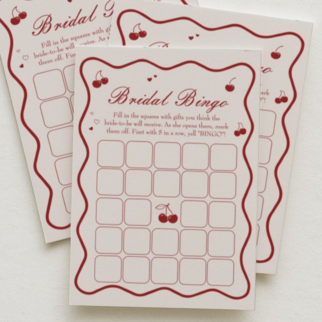 Cartão de Jogo de Bingo para Chá de Noiva Cereja n (Criador carregado)
