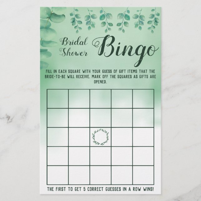 Cartão de Jogo de Bingo para Chá de Noiva com Folh (Frente)