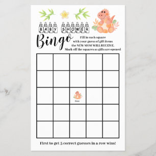 Cartão de Jogo de Bingo para Chás de Bebê de Dinos