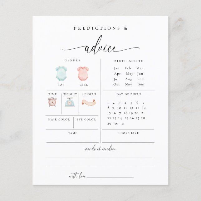 Cartão de jogo de chá de bebê com conselhos e prev (Frente)