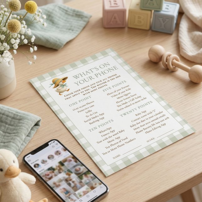 Cartão de Jogo de Chá de Bebê Goose Gingham O Que  (Criador carregado)