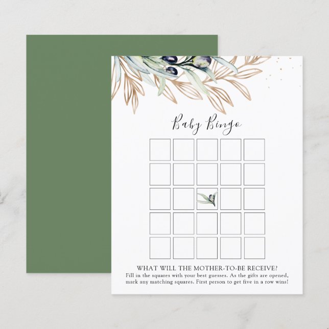 Cartão de Jogo de Chá de fraldas de Branch Olive B (Frente/Verso)