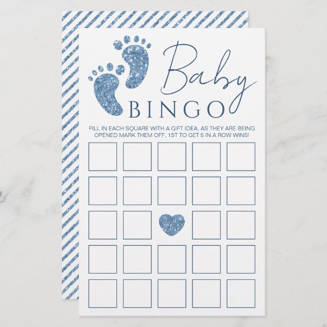 Cartão de Jogo de Chá de fraldas de Pé-Bebê Azul (Frente/Verso)