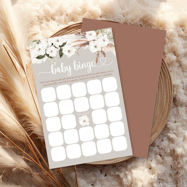 Cartão de Jogo de Chá de fraldas Floral Branco Boh (Boho Baby Bingo)