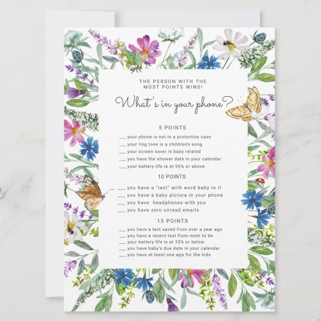 Cartão de jogo de Chá de fraldas floral Widlfloral (Frente)