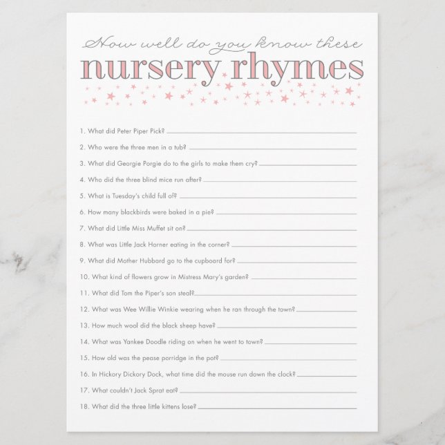 Cartão de Jogo de Chá de fraldas Rhyme Rhyme Game (Frente)