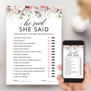 Cartão de Jogo de Chá de Noiva Ele Disse Ela Disse