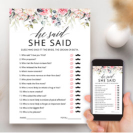 Cartão de Jogo de Chá de Noiva He Said She Said