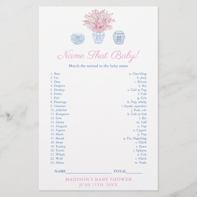 Cartão de Jogo de Chamada do Bebê Animal em Chinoi (Frente)