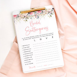 Cartão de Jogo de Chuva de Noiva com Flores Rosada