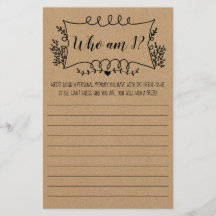 Cartão de Jogo de Chuveiro de Noiva Quem sou eu 