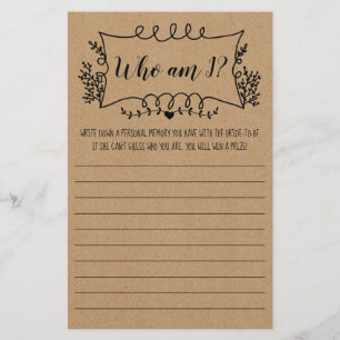 Cartão de Jogo de Chuveiro de Noiva Quem sou eu 