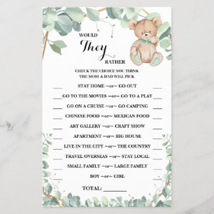 Cartão de Jogo de Chuveiro Would They Rather Bear 