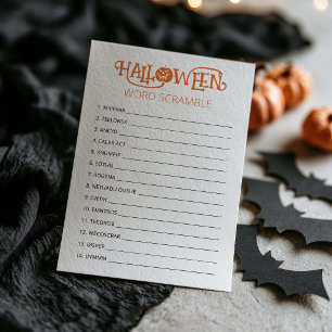Cartão de jogo de embaralhar palavras do Halloween