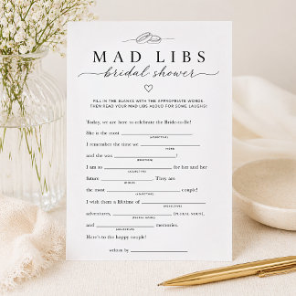 Cartão de Jogo de Festa Mad Libs para Chá de Noiva