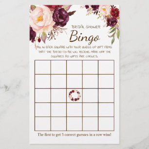 Cartão de Jogo de Flores do chá de panela Bingo 