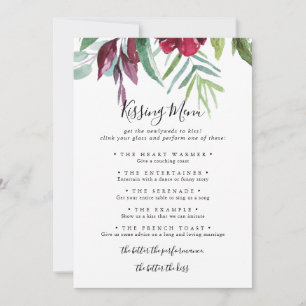Cartão de Jogo de Menu de Beijo de Casamento Flora