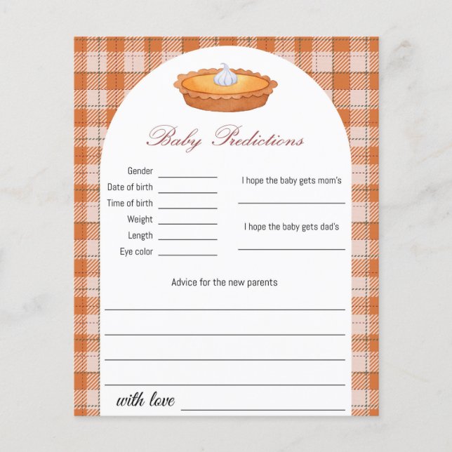 Cartão de Jogo de Previsões do Bebê Cutie Pie (Frente)