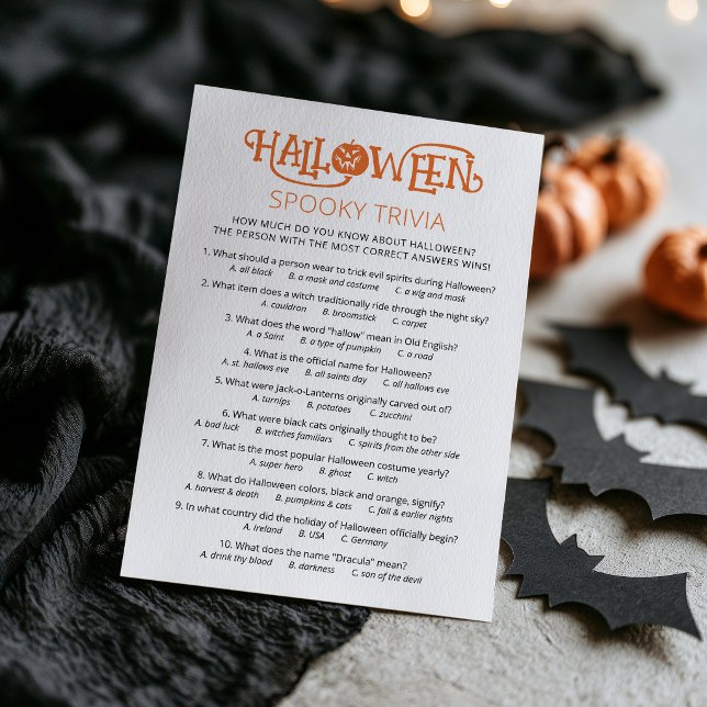 Cartão de Jogo de Trivia de Halloween (Halloween Trivia Quiz Party Game)