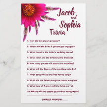CARTÃO DE JOGO DE TRIVIA DE NOIVA & NOIVO ROXO
