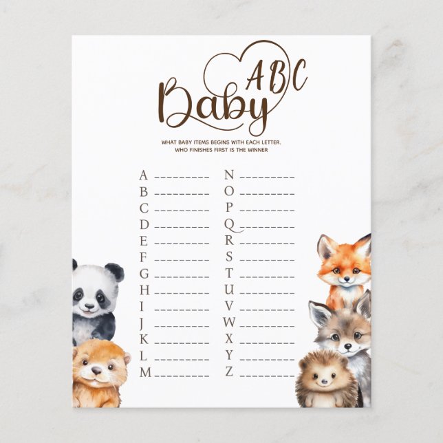 Cartão de Jogo do ABC de Bebês de Animais da Flore (Frente)