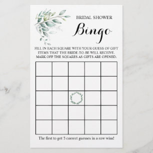 Cartão de Jogo Eucalyptus do chá de panela Bingo
