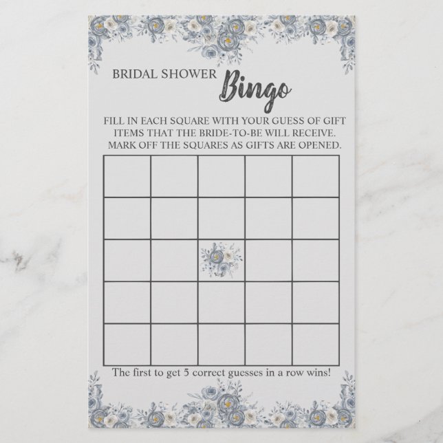 Cartão de Jogo Floral de Cinza chá de panela Bingo (Frente)