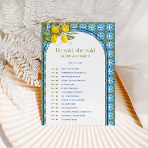 Cartão de Jogo Lemon Bridal Shower He Said She Sai