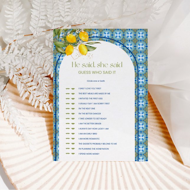 Cartão de Jogo Lemon Bridal Shower He Said She Sai (Criador carregado)