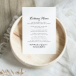 Cartão de Jogo Menu de Casamento de Casamento de C<br><div class="desc">Este cartão moderno de jogos de cardápio para beijos de caligrafia é perfeito para uma recepção de casamento rústica. O design simples e elegante apresenta a tipografia de scripts clássicos e ricos em preto e branco.</div>