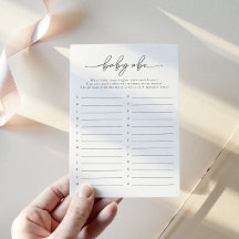 Cartão de Jogo Minimizado para Bebê Chá de fraldas