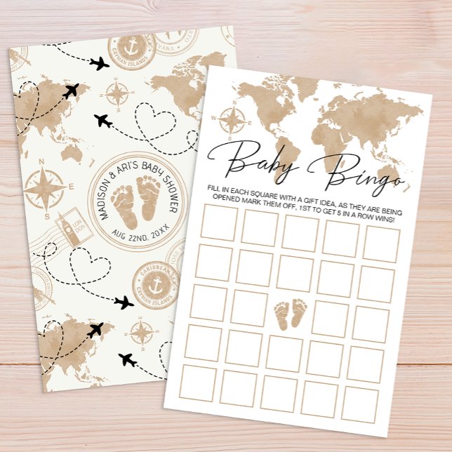 Cartão de Jogo para Bebê viagem Adventure (Baby Shower Baby Bingo)
